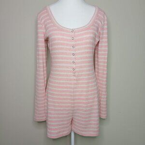 Aerie Long Sleeve Henley Lounge Romper Striped Size Medium